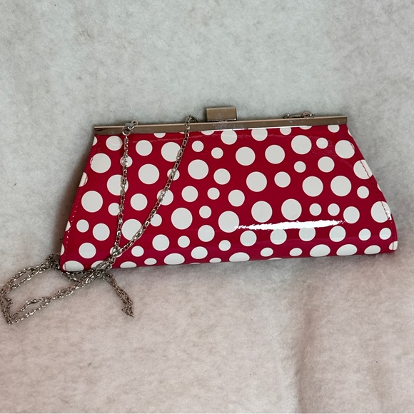 Neiman Marcus Handbags - NEIMAN MARCUS Polka Dot Clutch Womens Handbag Purse Faux Pat Leather B2